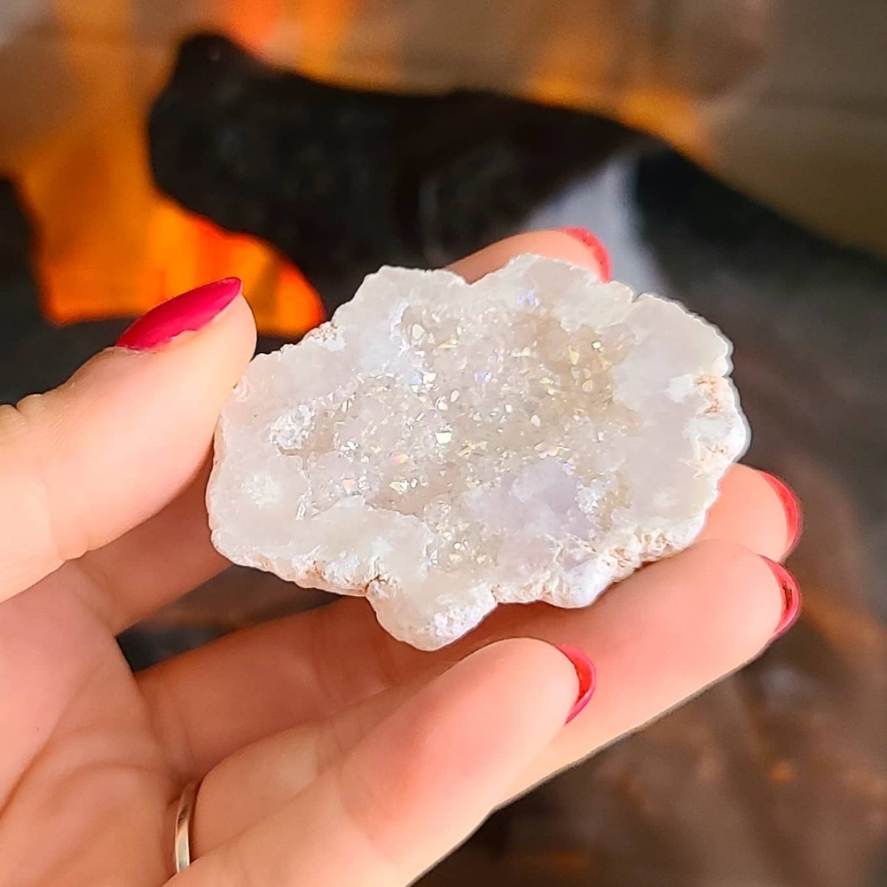 White Aura Quartz Geode in a gift box
